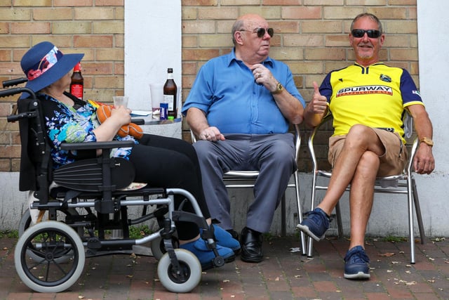 From left, Carol and Brian Croucher, and Steve Reed who was pleased to hear that a News photographer was going to be at Borough's game that afternoon. Stoke Road Festival, Gosport
Picture: Chris Moorhouse (jpns 150923-38)