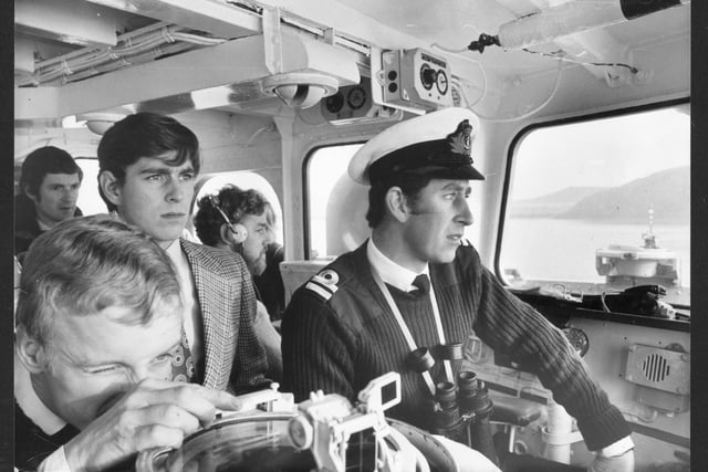The then Prince Charles, Captain of HMS Bronington, watched by brother Prince Andrew