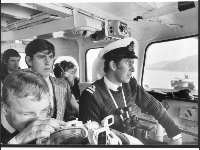 The then Prince Charles, Captain of HMS Bronington, watched by brother Prince Andrew