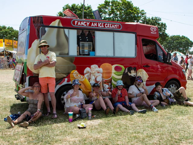 The Isle Of Wight Festival in Seaclose Park 2022. Pictured is: Julie and Neil Gordon, Chloe Munro, Tracey and Gordon Piapiano, Carl Reading and Joshua Jones. Picture: Emma Terracciano