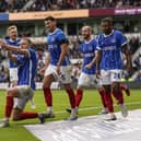 Nottingham Forest fan Colby celebrates his last-gasp leveller in front of the Derby supporters. Picture: Jason Brown/ProSportsImages