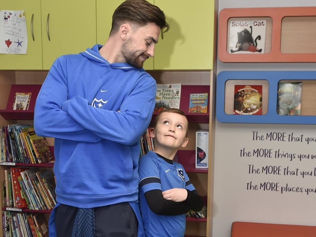 Pictured is: PFC player Owen Dale with Thomas Whitehouse (6).
Picture: Sarah Standing (020323-601)