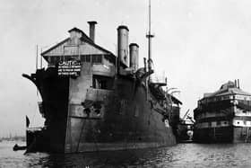 HMS  Hercules after de-masting and unarmed and had possibly become part of HMS Fisgard. Picture: Robert James collection.