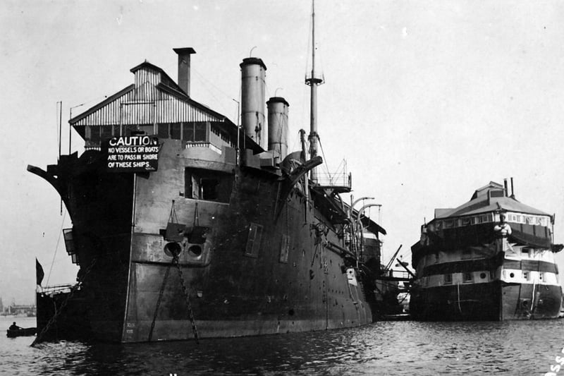 HMS Hercules after de-masting and unarmed and had possibly become part of HMS Fisgard. Picture: Robert James collection.