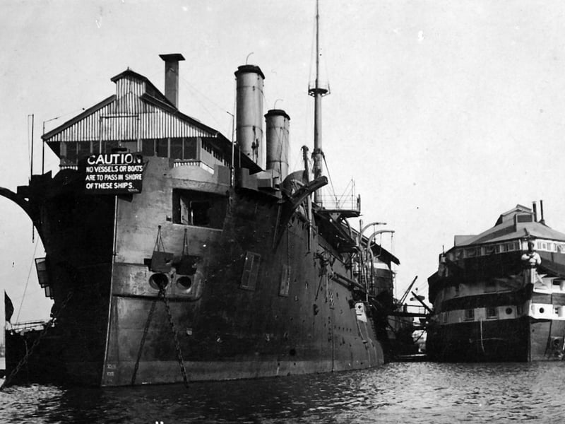 HMS Hercules after de-masting and unarmed and had possibly become part of HMS Fisgard. Picture: Robert James collection.