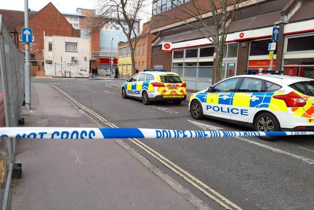 Police in Slindon Street in Portsmouth city centre