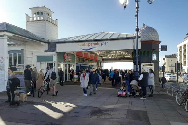 A pinch-point at South Parade Pier where social distancing was difficult to maintain.