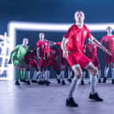 Tom Lane as Eric Dier and the cast of Dear England. Picture: Marc Brenner