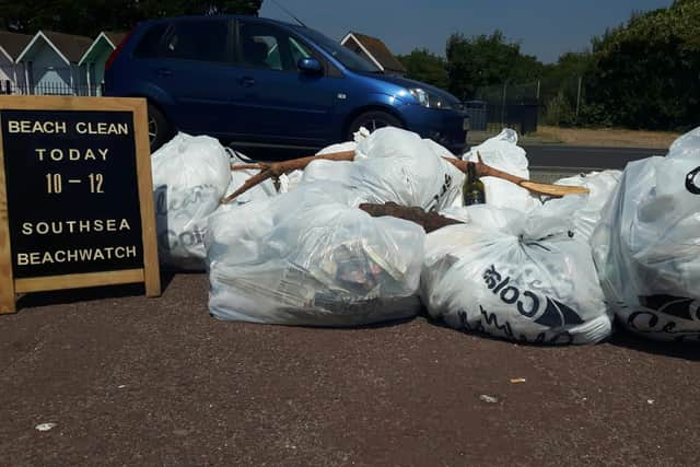 Rubbish collected from Southsea beach