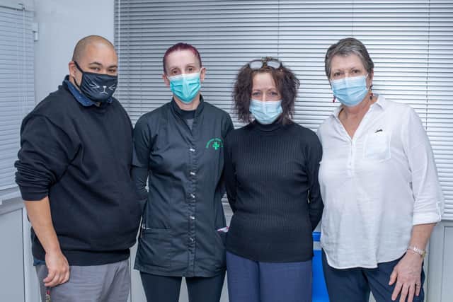Adrian Ulanimo, Deborah Shaw, Deliah West and registered nurse Kate Finch at Goldchem Pharmacy. Picture: Habibur Rahman