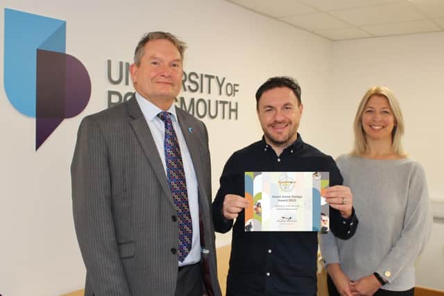 Pictured left to right: Vice-Chancellor Professor Graham Galbraith, Student Finance Advice Officer James Quinn and Head of Student Finance Rachael Lyons
