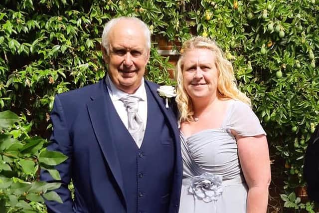 Sam Emmonds, right, 44, and her father, Phil Lilly, pictured two years ago. Sam has been dedicated a song on social media by former Wet Wet Wet frontman Marti Pellow as she is treated for Covid-19 at Queen Alexandra Hospital in Portsmouth.