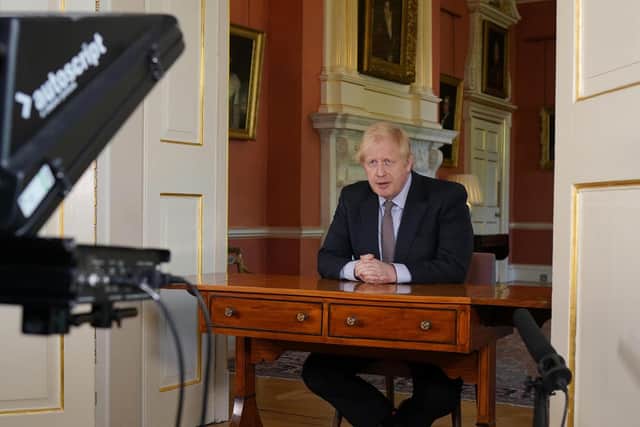 Prime minister Boris Johnson addressing the nation about coronavirus from 10 Downing Street, London. Picture: Andrew Parsons/10 Downing Street/Crown Copyright/PA Wire