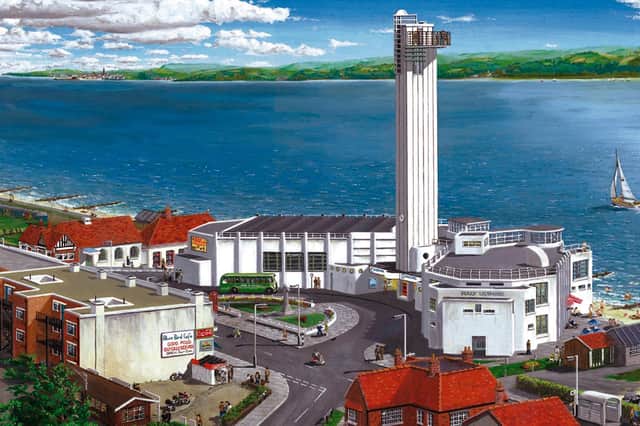 Lee-on-the-Solent Tower, 1956, in a painting by Stubbington painter Neil Marshall.