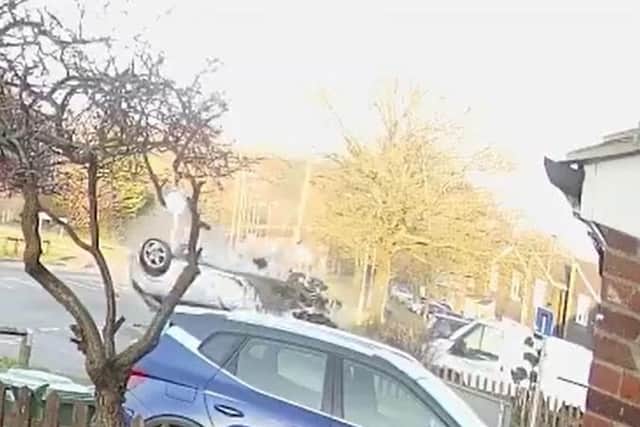 Moment car leaves road before nearly hitting house in Basingstoke. Pic Hants police