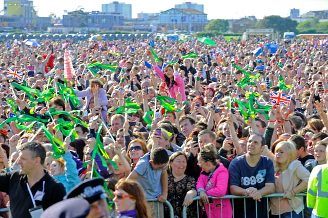 The Evening Celebrations at The Olympic Torch Relay as it came to Southsea Common early on Sunday evening 
There were stage acts as well as Rizzle Kicks a pop duo,  as 65000 people enjoyed the free spectacle 
Picture: Malcolm Wells (122387-5790)
