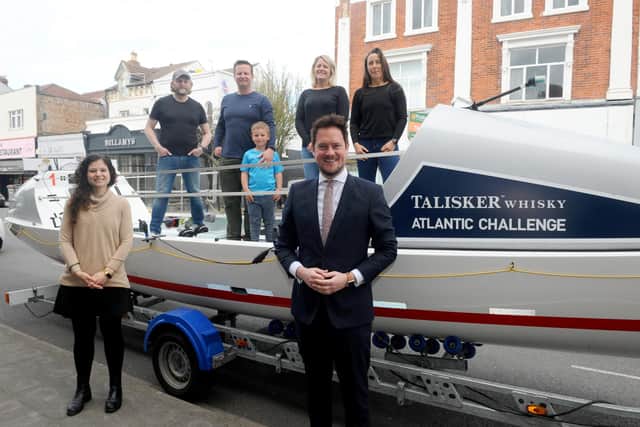 City MP Stephen Morgan has thrown his weight behind local businessman Kevin Watkins’ efforts to sail 3,000 miles across the Atlantic to raise funds for Action Medical Research’s Born Too Soon campaign.
The charity aims to highlight the impact premature birth has on babies and their families and to help fund research that can save lives.
Kevin Watkins, who runs Southsea Cycles along Albert Road, has enlisted the support of Stephen Morgan MP and local campaigner Charlotte Gerada to promote the proposed gruelling event for charity and inspire the city’s communities to learn more.
Pictured is: (back l-r) The Talisker Whisky Atlantic Challenge crew Rod Tredgett, Kevin Watkins with his son Max (7), Gemma Best and Laura Bradley with (front) Charlotte Gerada, community campaigner and MP Stephen Morgan.
Picture: Sarah Standing (090421-6404)