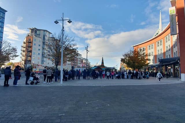 Eager customers waiting for the opening of the new Haribo store in Gunwharf Quays. Picture: Habibur Rahman.