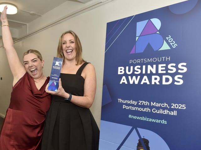 (l-r) Tatum Isaacs and Sarah Roads from SLR Marine Recruitment Solutions, winners of the Overall Business of the Year award.  Picture: Sarah Standing (270325-1360)