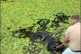 Dan Harbut, 32, retrieved 20 tyres from Fort Brockhurst moat.