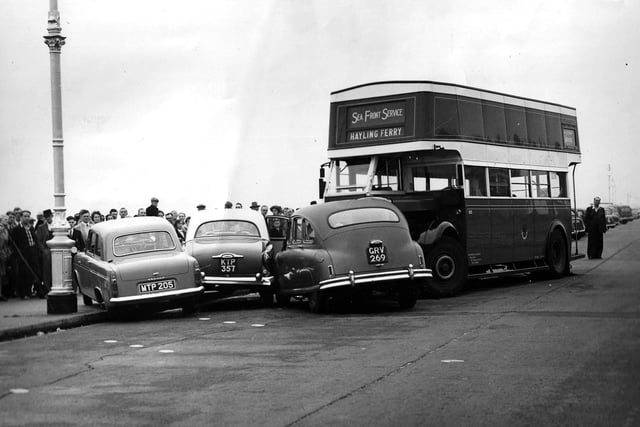 These three cars came to grief in 1957 along Eastney Esplanade.