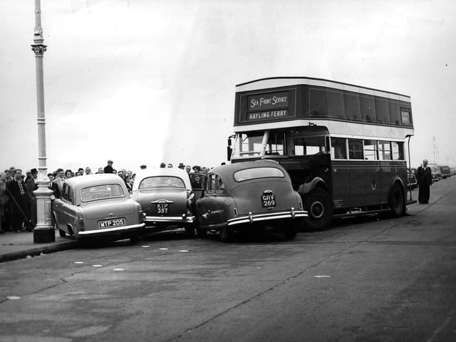 These three cars came to grief in 1957 along Eastney Esplanade.