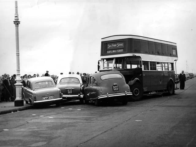 These three cars came to grief in 1957 along Eastney Esplanade.