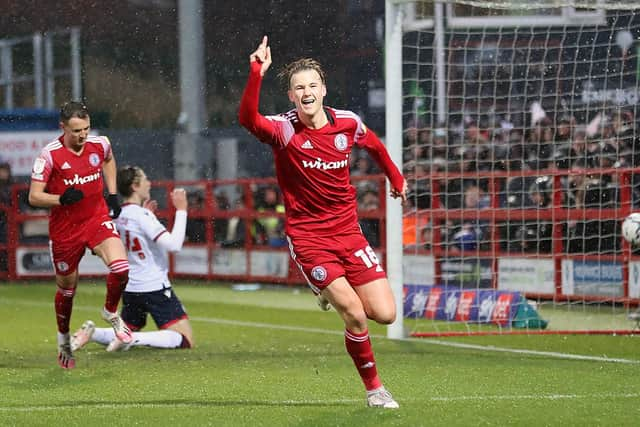 Tommy Leigh celebrates getting the winner for Accrington in their 1-0 win over Bolton in December. Picture: Accrington Stanley FC