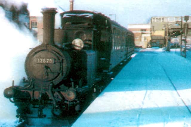 The Hayling Billy at Havant Station in January 1963 waiting to leave. Picture: Barry Cox postcard collection.