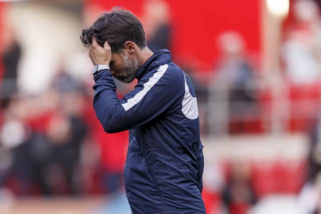 Pompey bos Danny Cowley at the final whistle at the New York Stadium   Picture: Chesterton/phcimages.com