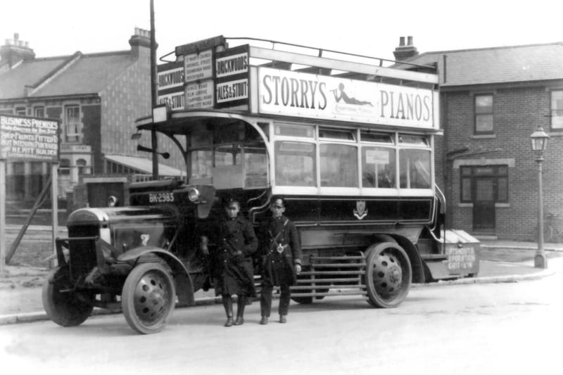 On the corner of Idsworth Road and Tangier Road, Copnor circa 1928 we see an ex-London General bus.