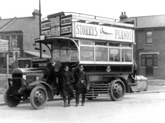 On the corner of Idsworth Road and Tangier Road, Copnor circa 1928 we see an ex-London General bus.