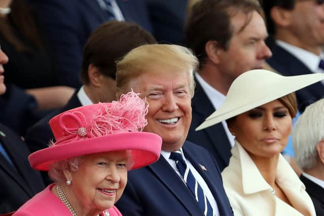 From left, the Queen and Donald and Melania Trump. D-Day 75 National Commemorative Event, Southsea Common, Portsmouth.