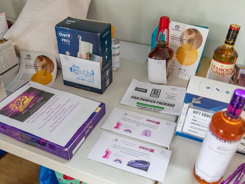 A selection of the raffle items on offer at the charity event.