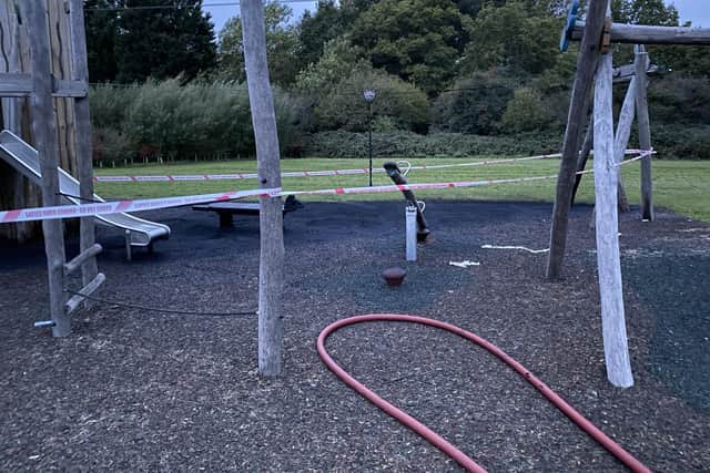 Damage at Newlands Walk play area in Waterlooville. Picture: Waterlooville Fire Station