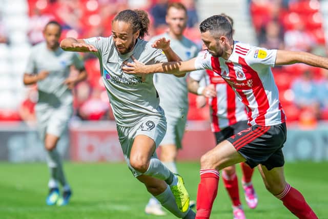 Pompey in action against Sunderland at the Stadium of Light. Picture: Malcolm MacKenzie