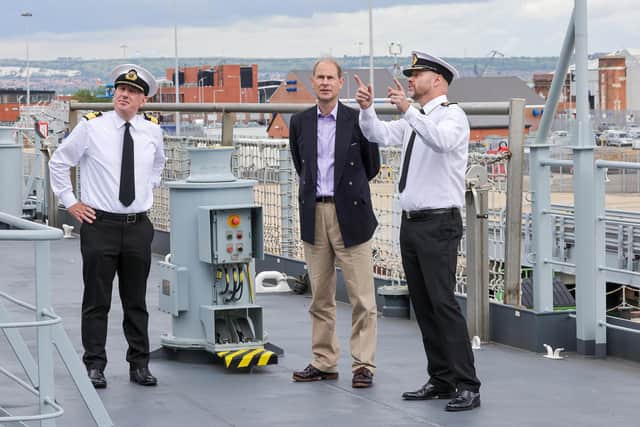 HRH Prince Edward is shown around RFA Tidesurge in Portsmouth. Photo: LPhot Ben Corbett