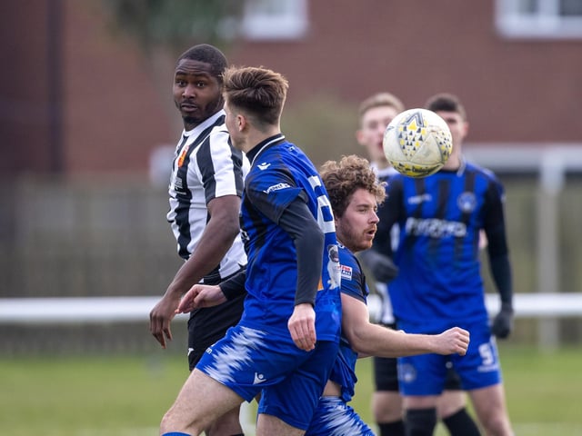 Hayling United (black/white) v Clanfield. Picture by Alex Shute