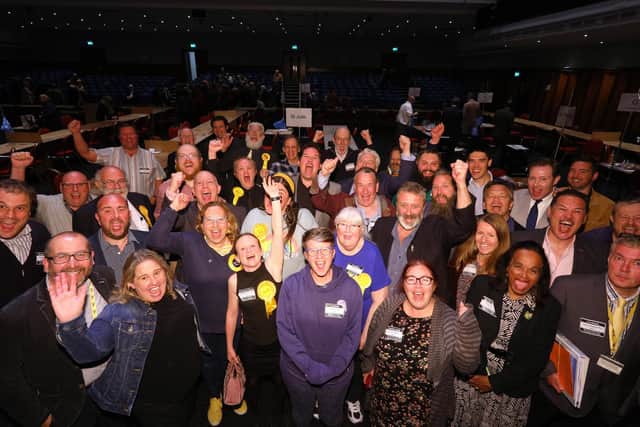 Liberal Democrat candidates and supporters in Portsmouth this morning
Picture: Chris Moorhouse (jpns 050522-62)