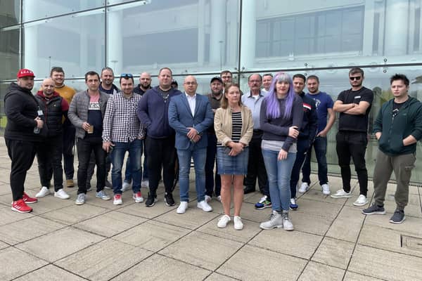 Uber drivers from Portsmouth outside the company's city office at 1000 Lakeside to protest about the rising cost of working, and to ask for help
Picture: Sophie Murray