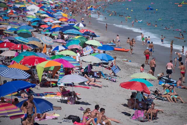 People sunbathe on the Burriana beach in Nerja, near Malaga, on August 12, 2017 Photo: JORGE GUERRERO/AFP/Getty Images