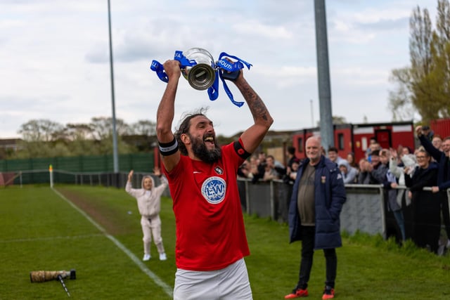 Gosport Town lift the Portsmouth & District FA Trophy. Picture: Alex Shute