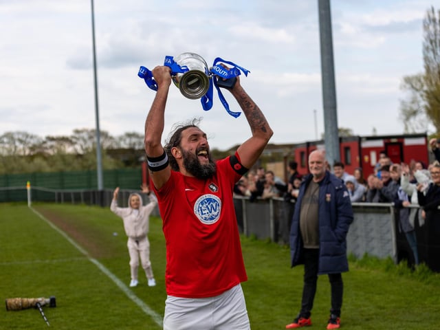 Gosport Town lift the Portsmouth & District FA Trophy. Picture: Alex Shute