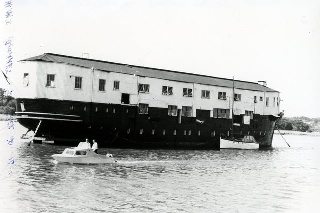 The former HMS Gannet after it's transformation into (the training ship) TS Mercury sits on the Hamble River in 1965. The News PP3341