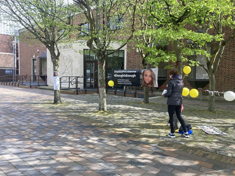 Supporters of Joanna Derkacz outside Portsmouth Crown Court