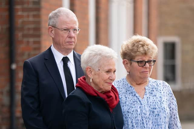 Fran Bradshaw and Marian Stevens-Farrow, right, daughters of D-Day veteran Joe Cattini after his funeral at St Edmund's Church in Bury St Edmunds, Suffolk. Picture:Joe Giddens/PA Wire
