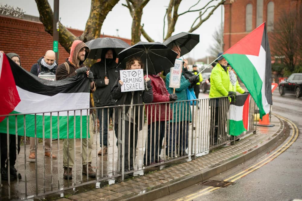 Pro Palestine protest outside Unicorn Gate of the Navy base on Thursday 29th of February 2024Picture: Habibur Rahman.