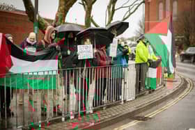 Pro Palestine protest outside Unicorn Gate of the Navy base on Thursday 29th of February 2024Picture: Habibur Rahman.