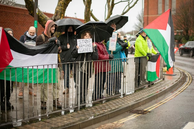 Pro Palestine protest outside Unicorn Gate of the Navy base on Thursday 29th of February 2024Picture: Habibur Rahman.