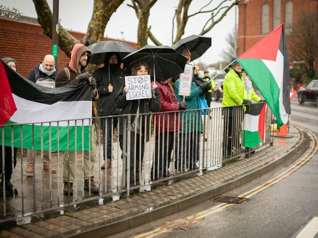 Pro Palestine protest outside Unicorn Gate of the Navy base on Thursday 29th of February 2024Picture: Habibur Rahman.
